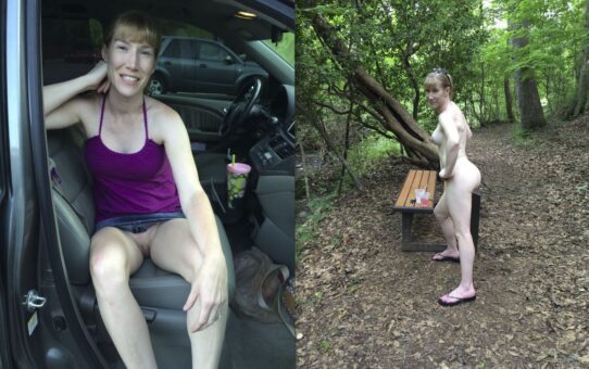 sexy mature wife posing nude outdoors in exhibitionist style