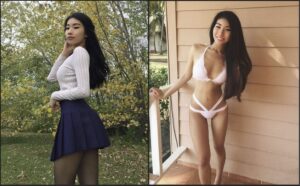 Asian amateur model posing in softcore teasing photo set