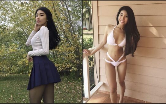Asian amateur model posing in softcore teasing photo set
