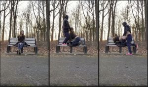 Cute girl park bench video